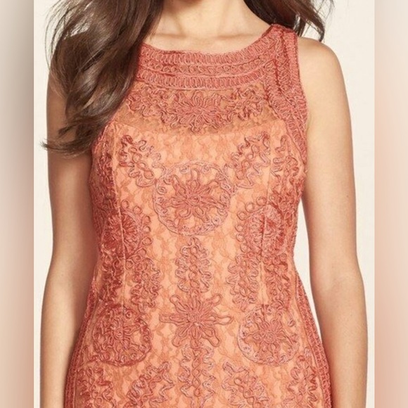 JS Collections Sleeveless Soutache & Lace Sheath Dress Melon  #N61 - Picture 4 of 10